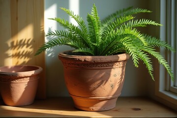 Obraz premium A Close up of a Potted Plant Sitting on a Window Sill - Generative AI