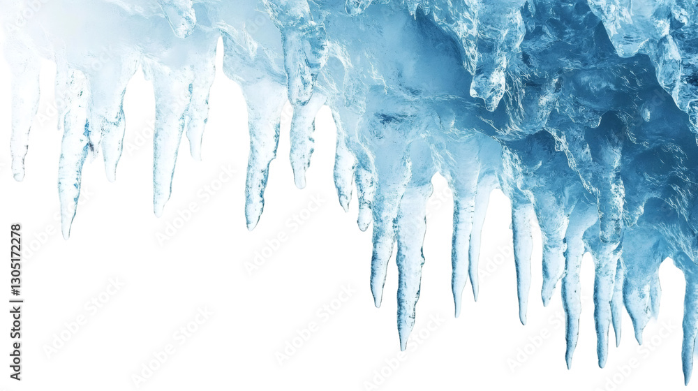 Aufkleber Row of sharp icicles hanging from a glacier on transparent background, creating a cold and icy atmosphere