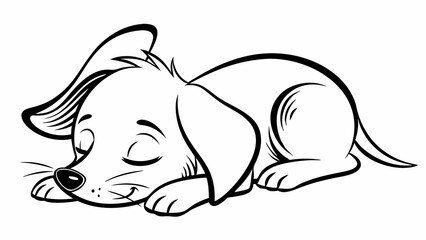 Cute Sleeping Puppy Line Art Illustration with Relaxed Pose and Peaceful Expression on White Background