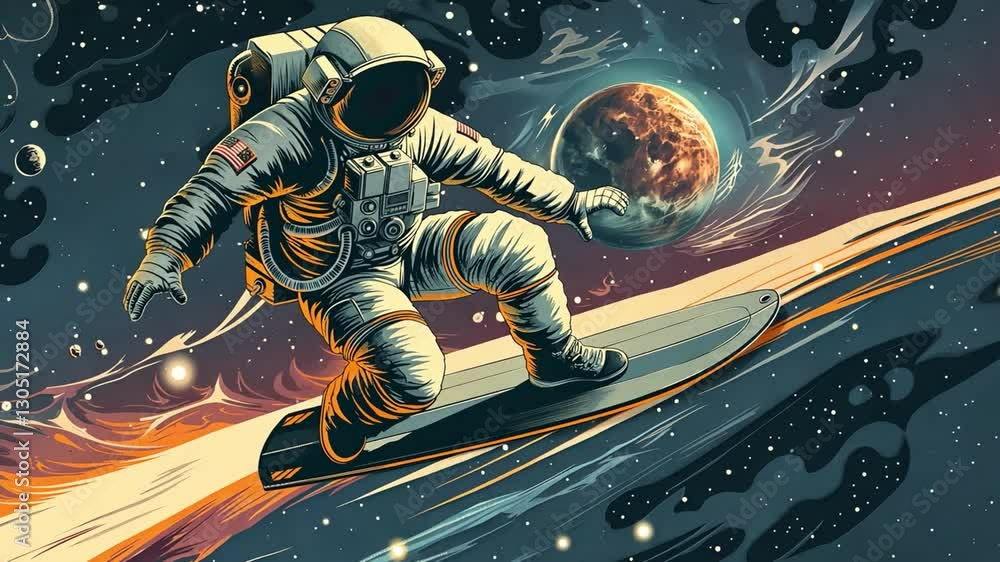 Poster this viewers see passengers surfing effortlessly in suborbital space against a stunning cosmic backd