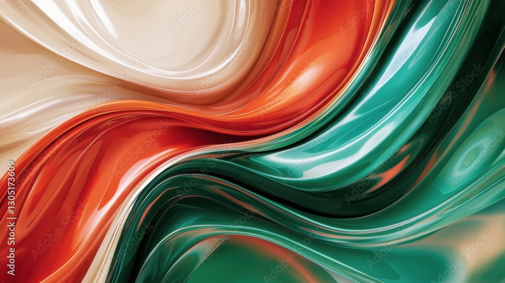 Aufkleber curving and flowing colors create a dynamic pattern of orange, green, and cream. this design capture