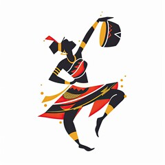 Fototapeta premium Celebrating joy through dance with an African slender woman and her tambourine