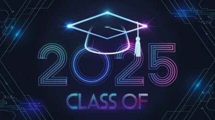 Class of 2025 Futuristic Graduation Emblem with Holographic Design Generative AI