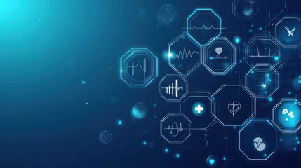 Obraz premium Abstract medical technology background. Futuristic healthcare icons. Possible use Stock photo