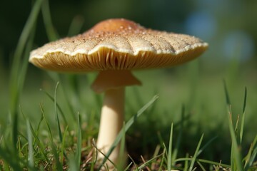Fototapeta premium A Close up of a Mushroom Sitting in the Grass - Generative AI