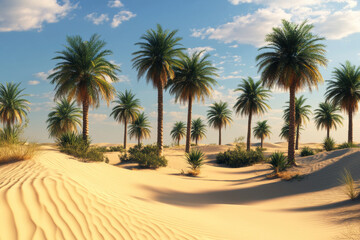 Desert oasis with palm trees