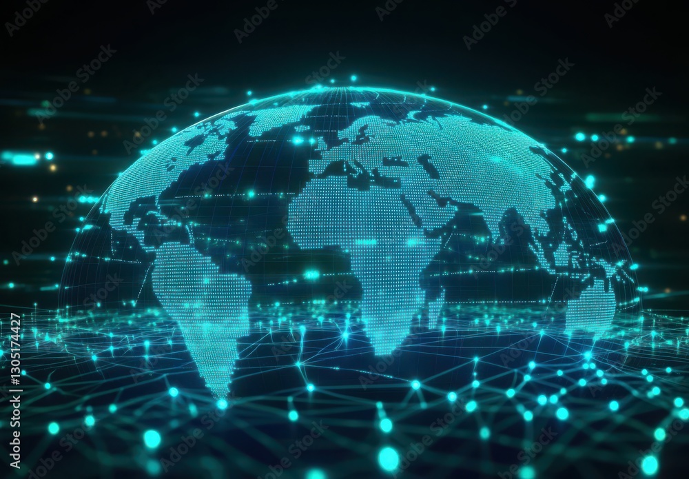 Poster digital global network visual with earth map, abstract technology background, connectivity, data lin