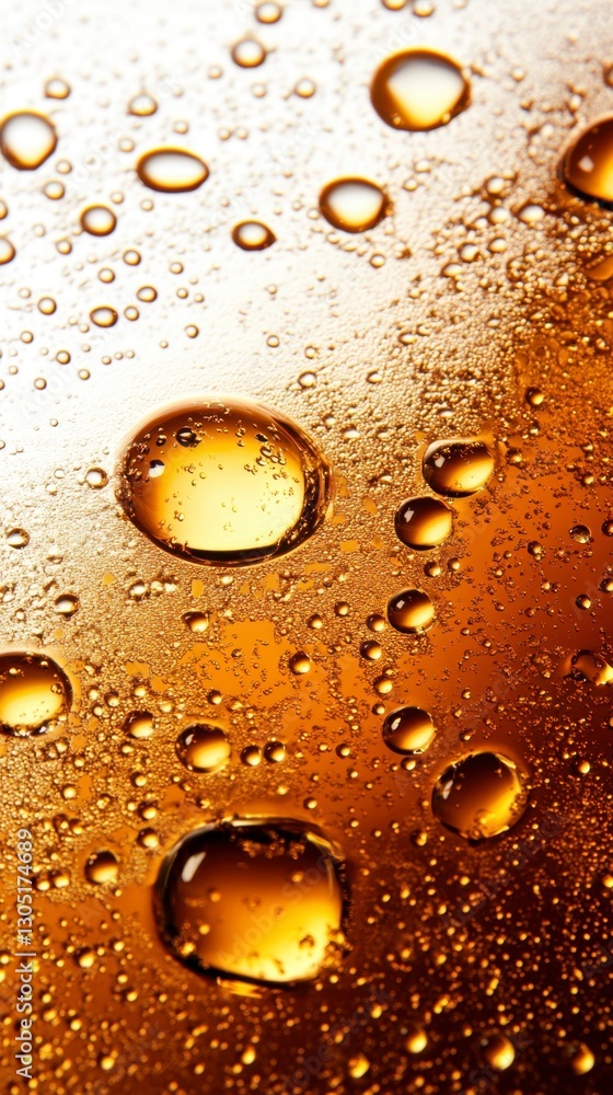 Aufkleber abstract background with golden water droplets of various sizes on a gradient surface. close up view