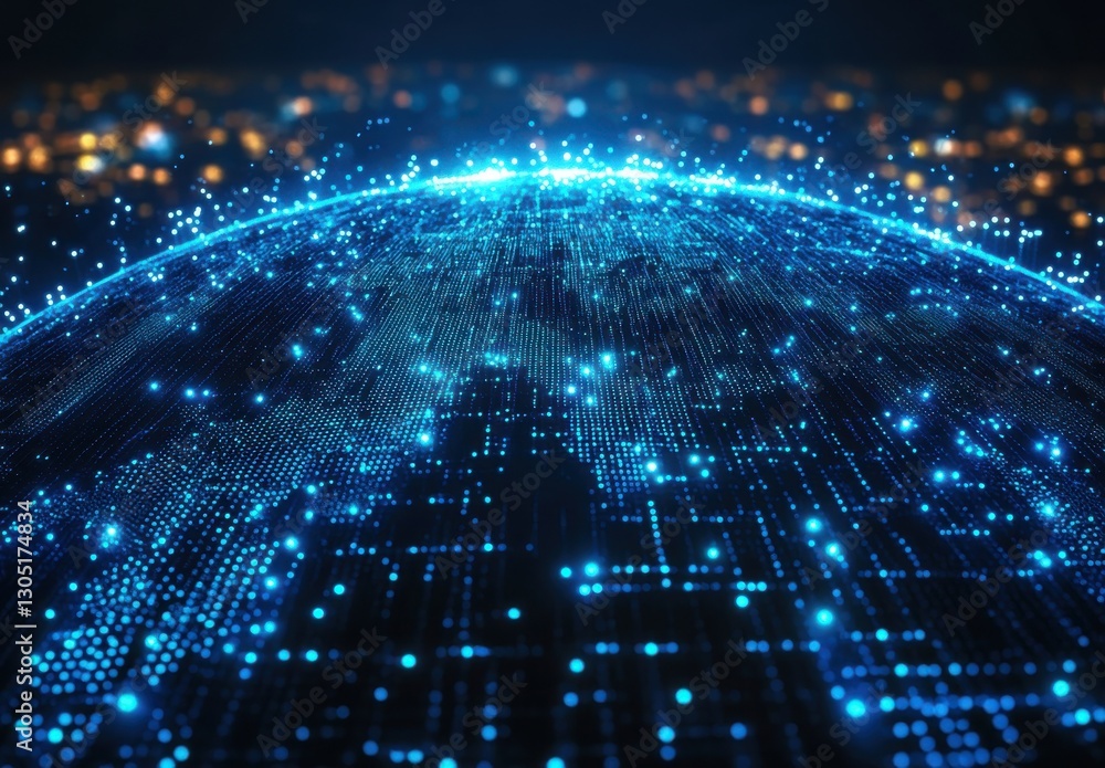 Poster digital global network with illuminated connections and futuristic data visualization over earth, re