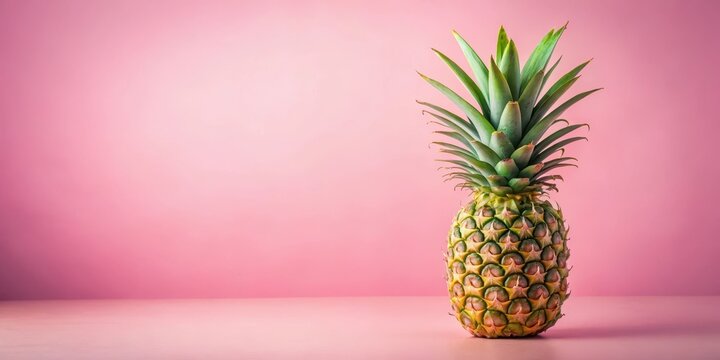Fresh pineapple fruit on a soft pink background with subtle texture, natural lighting and shallow depth of field