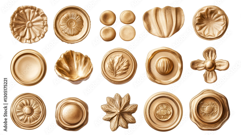 Aufkleber set of various golden decorative rosettes isolated on transparent background, ideal for luxury desig