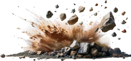 Dramatic Rock Explosion Brown Dust Cloud Flying Rocks Stone Debris Construction Blast