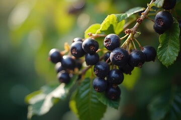 A Close up of a Bunch of Black Berries on a Tree Branch - Generative AI