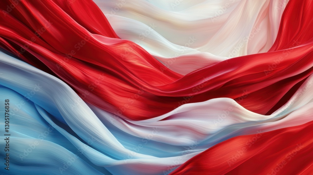 Poster vivid red and white fabric waves gracefully, showcasing their texture and movement. the silky materi