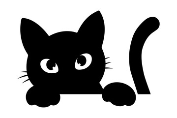 Silhouette of a mysterious cat peeking. Vector illustration