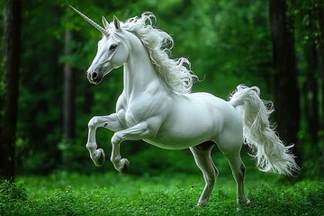 Majestic Unicorn Leaps in Forest