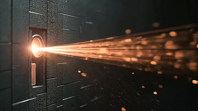 A glowing digital padlock with a keyhole icon projecting beams of light, symbolizing access control and data safety.