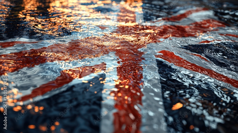 Poster the british flag floats gently beneath rippling water, illuminated by soft light, creating a captiva