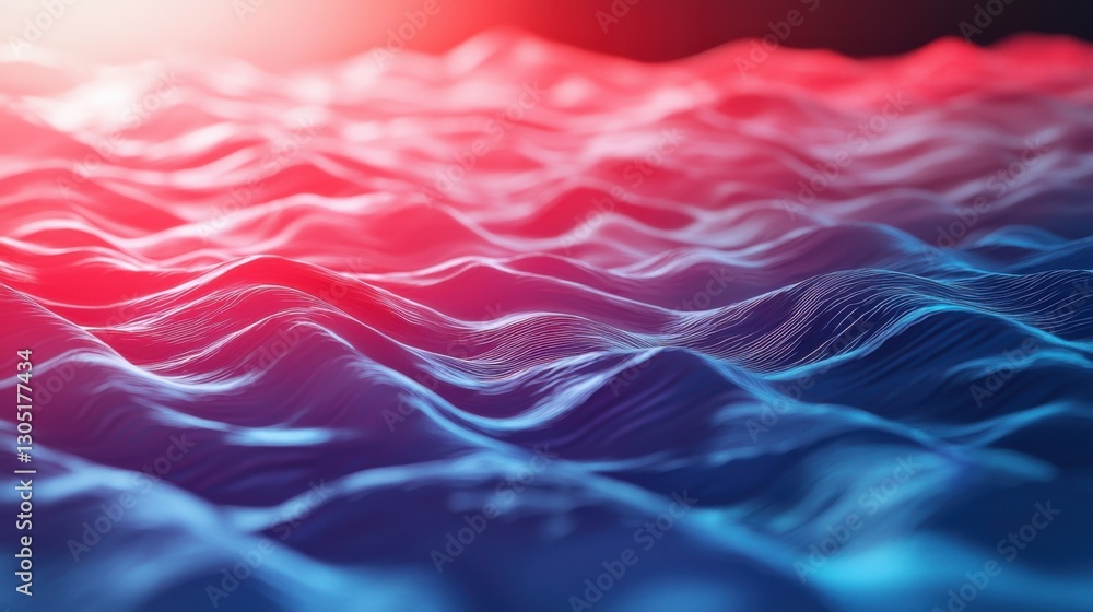Poster Rippling waves undulate across a textured surface, illuminated by vibrant shades of red and blue. The captivating interplay of colors creates a dynamic and mesmerizing visual effect