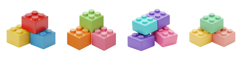 Three Interlocking Building Blocks - Colorful Toy Bricks for Creative Play