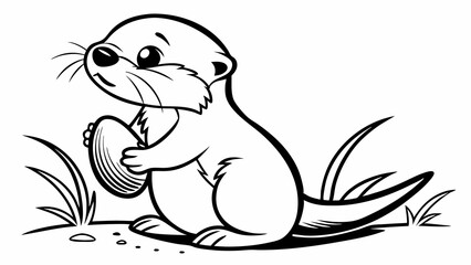 Cute Cartoon Otter Holding a Round Object in a Playful Pose with Big Expressive Eyes
