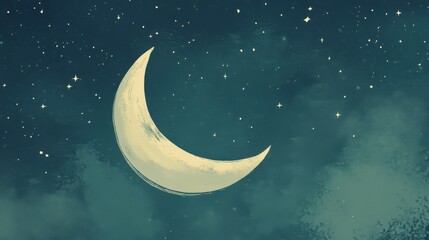 Naklejka premium Crescent Moon in Starry Night Sky. (3)