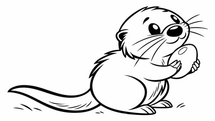 Obraz premium Cute Cartoon Otter Holding a Round Object in a Playful Pose with Big Expressive Eyes