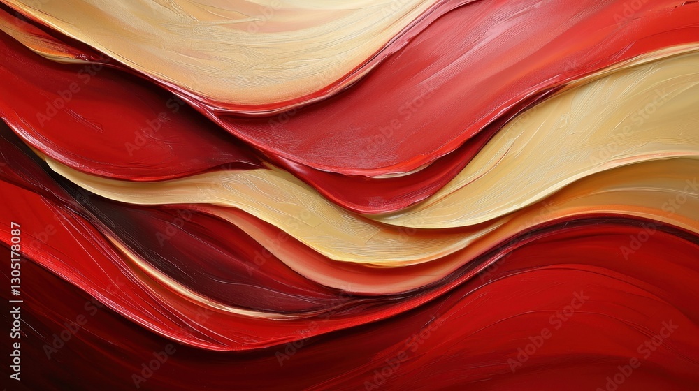 Aufkleber bold red and cream hues form rolling waves across the canvas, creating a dynamic sense of movement a