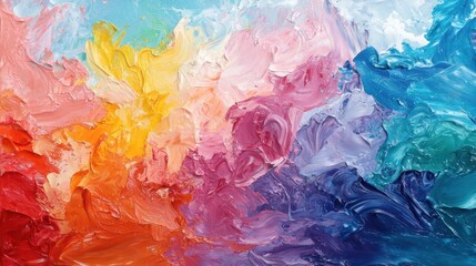 Vivid abstract artwork showcases a whirl of colors blending together, emphasizing bold swirls of pink, yellow, and blue. The expressive use of texture captures attention