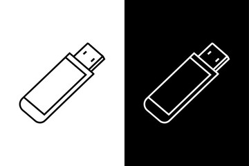 Pendrive Silhouette Vector Icon Black and White Background.