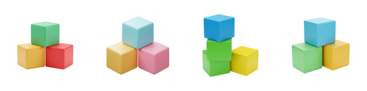 Three Stacked Cubes in Perspective, 3D Rendering of Stacked Cubes Concept for Design and Architecture