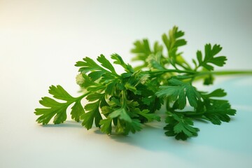 Obraz premium A Close up of a Bunch of Parsley on a White Table - Generative AI