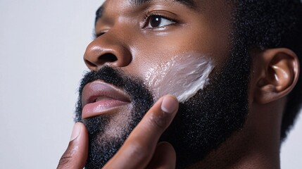 Close-Up of a Man’s Face Applying Hydrating Skincare Product