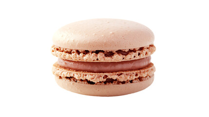 Single pink macaron with chocolate filling.