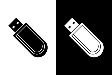 Pendrive Silhouette Vector Icon Black and White Background.