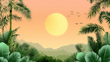 Vibrant summer jungle at sunset tropical landscape nature environment lush greenery peaceful viewpoint