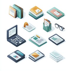 Reporting icon set cut out isolated on white background