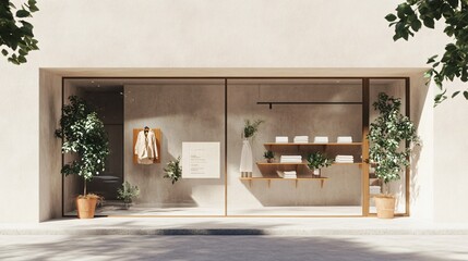 Minimalist Boutique Storefront with Natural Light and Greenery