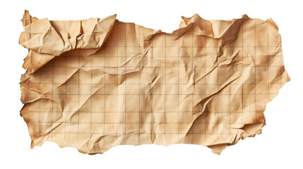 Fototapeta premium Old and crumpled sheet of graph paper isolated on transparent background, useful as a graphic resource