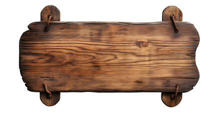 Weathered wooden sign featuring rusty metal rings, waiting for custom text against transparent backdrop