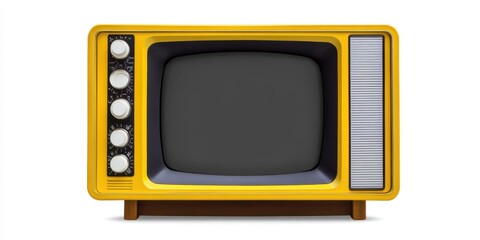 Retro old television with color screen isolated on white background, vintage style tv