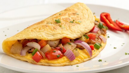 Omelette with Vegetables on White Background