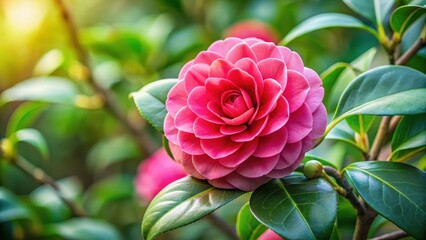 Camellia japonica in full bloom, flora, leaves,  flora, leaves, close-up, delicate flowers , close-up photography