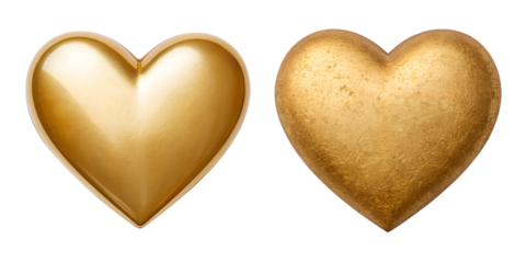 Two Different Golden Hearts on White, Chic and Elegant Symbolism, PNG Transparent