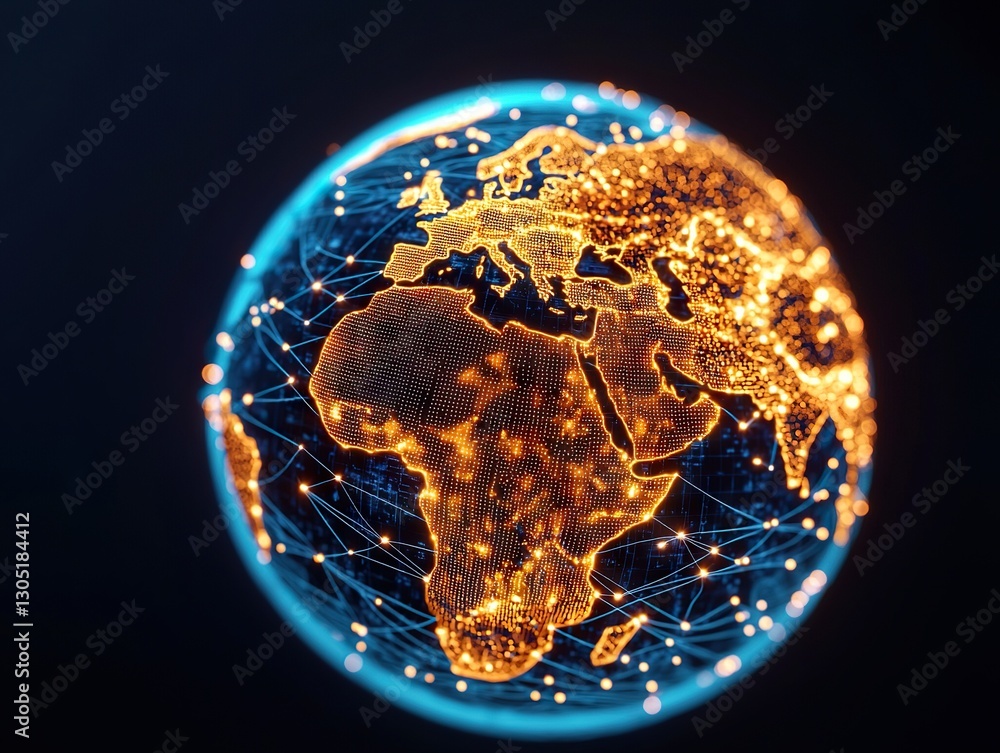 Poster global connectivity through digital networks illuminated earth visualization dark background futuris