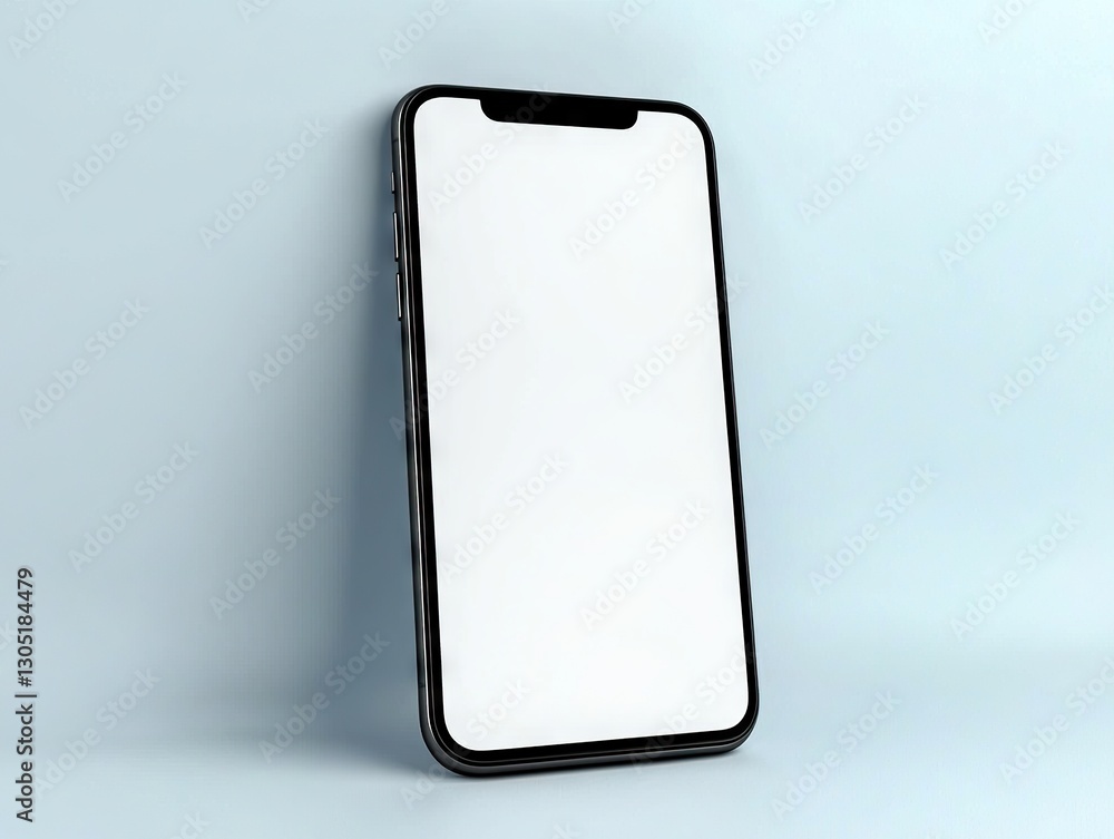 Poster smartphone mockup displaying blank screen in minimalist studio setting for digital marketing concept