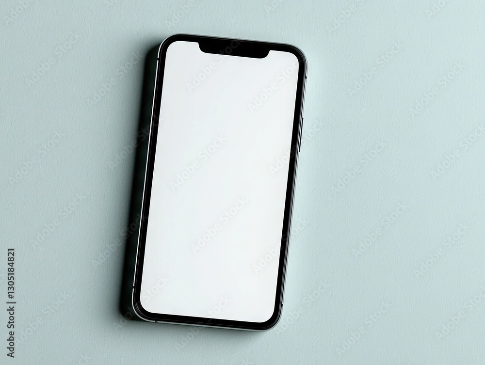 Poster smartphone displaying blank screen minimalist setting digital device modern environment top-down vie