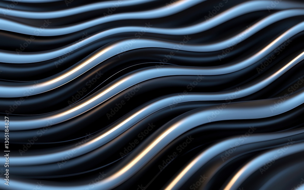 Poster abstract waves with fluid motion in blue and black tones, creating a dynamic visual effect.