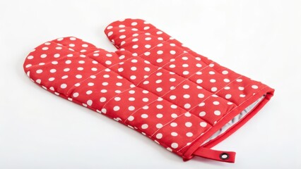 Obraz premium Red Polka Dot Oven Mitt on White Background