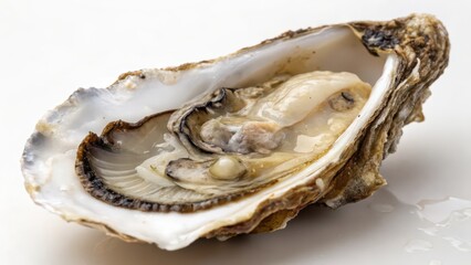 Naklejka premium Single Oyster on White Background